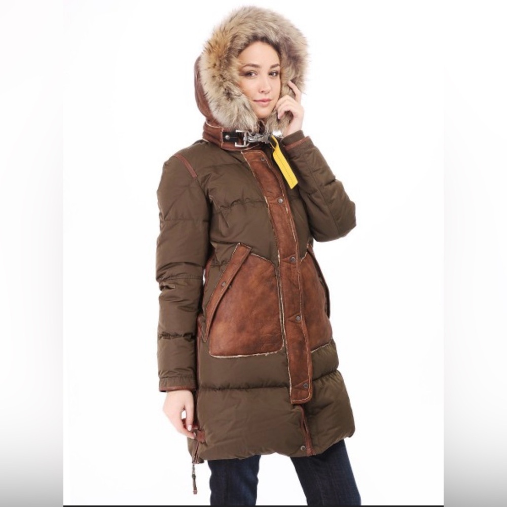 Parajumpers Long Bear Special Edition Shearling Fur Trim Coat Size Medium - Picture 3 of 16